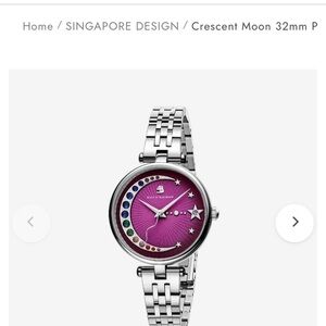 Crescent Silver Watch with Vibrant Purple Dial